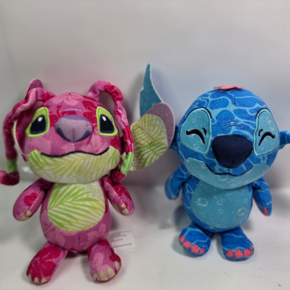 Disney Just Play Stitch & Angel 6in Easter Spring Plush Set Floral Water Print